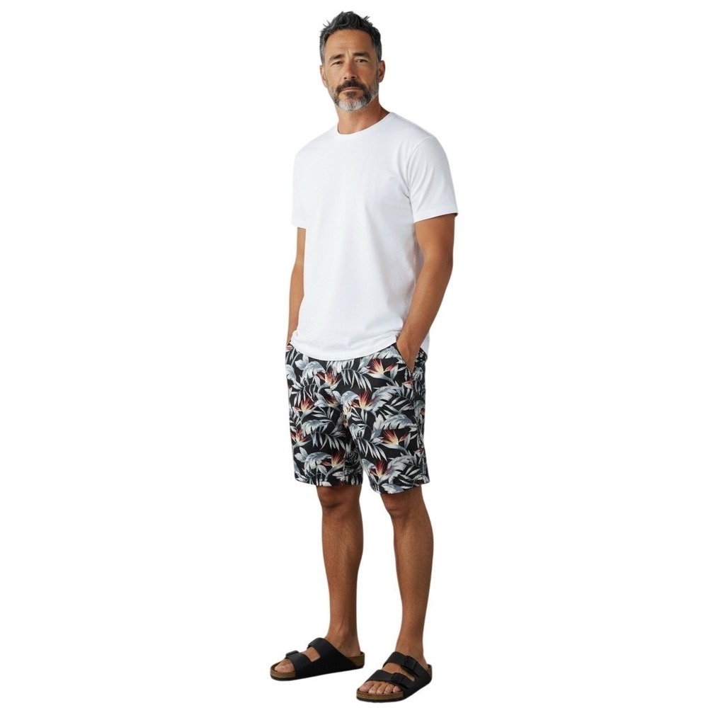 American Eagle Mens Tropical Bird of Paradise Active Flex Chino Shorts Black 36 - Picture 2 of 13